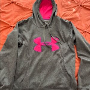 Under Armour Charcoal Hoodie with Neon Pink Emblem
